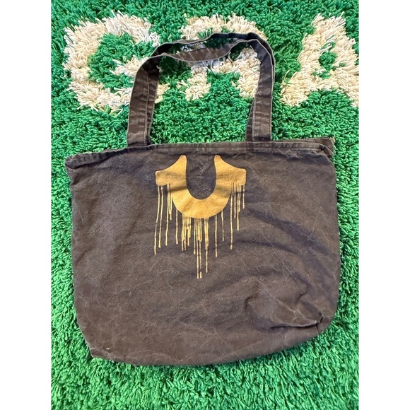 True Religion Handbags - True Religion Tote‎ Bag Unisex OS Black Good Gold Drip Horseshoe Denim Canvas